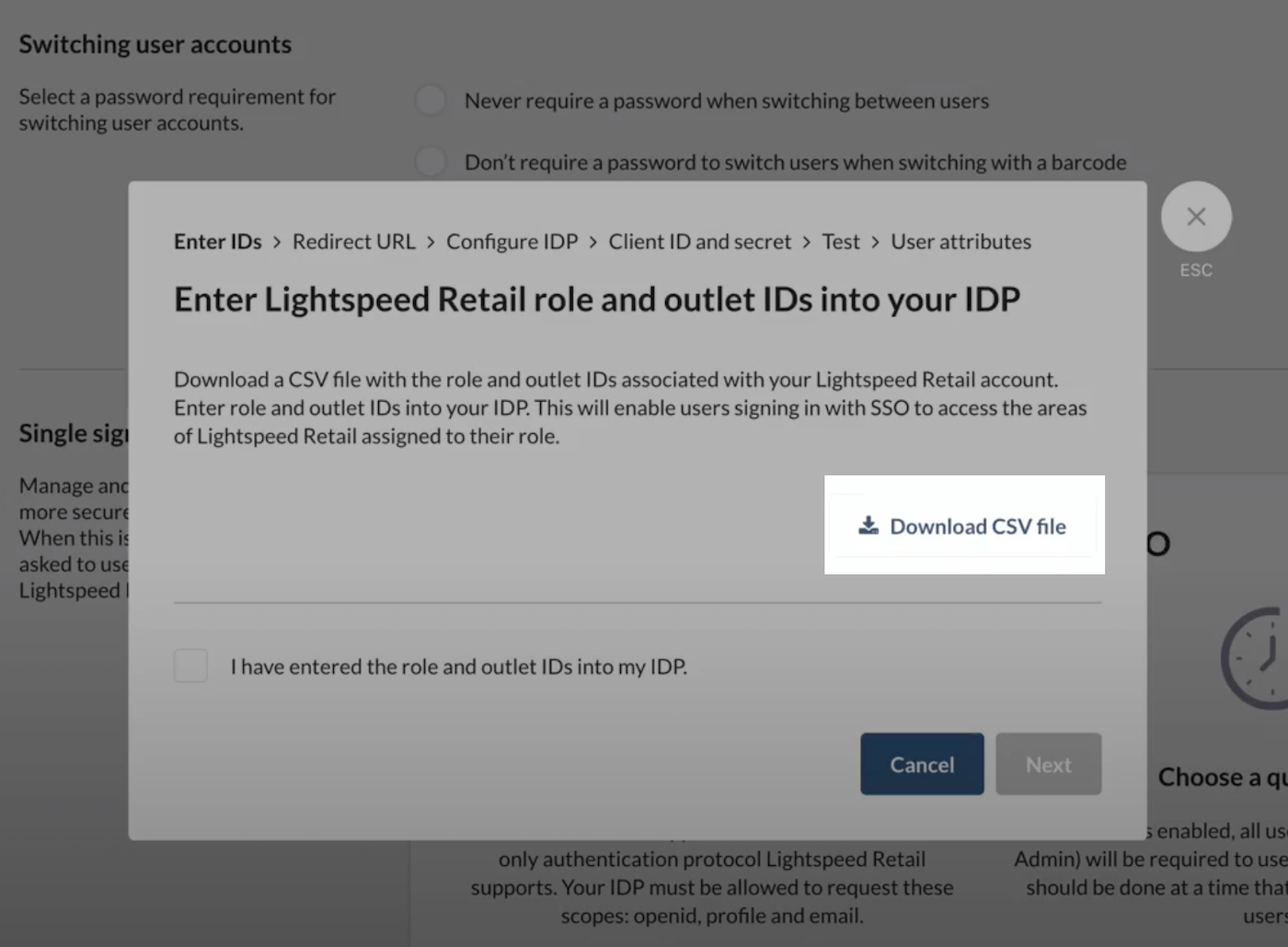 Download CSV file button.