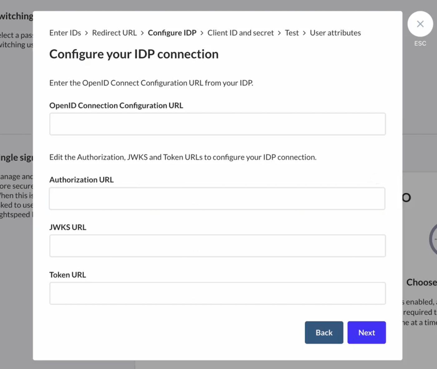 OpenID Connect Configuration URL fields.