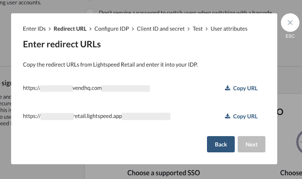 Copy icon to copy the redirect URL.