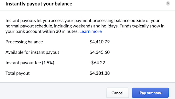 Instant payout fee for US merchants