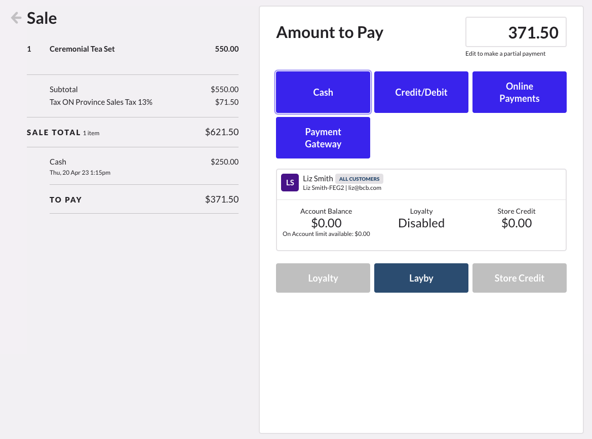 Layaway payment type
