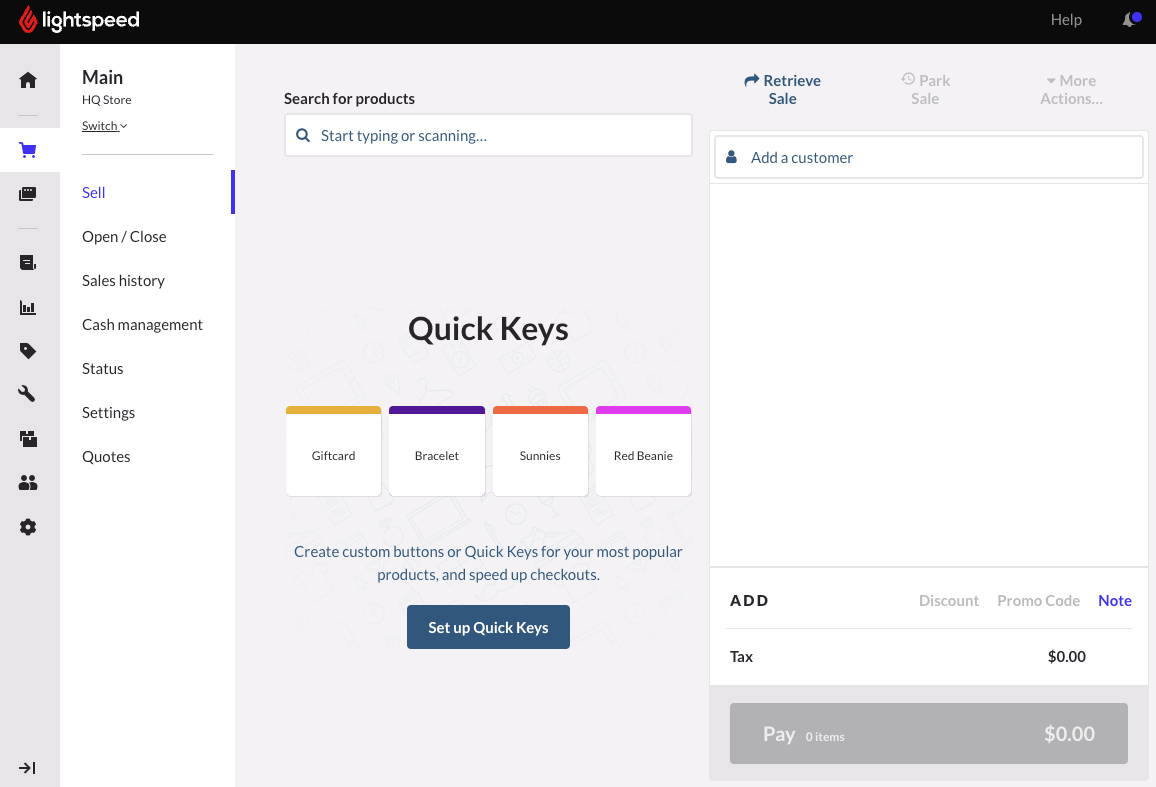 The Sell screen