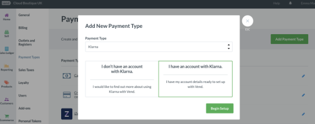 The I have an account with Klarna option selected.