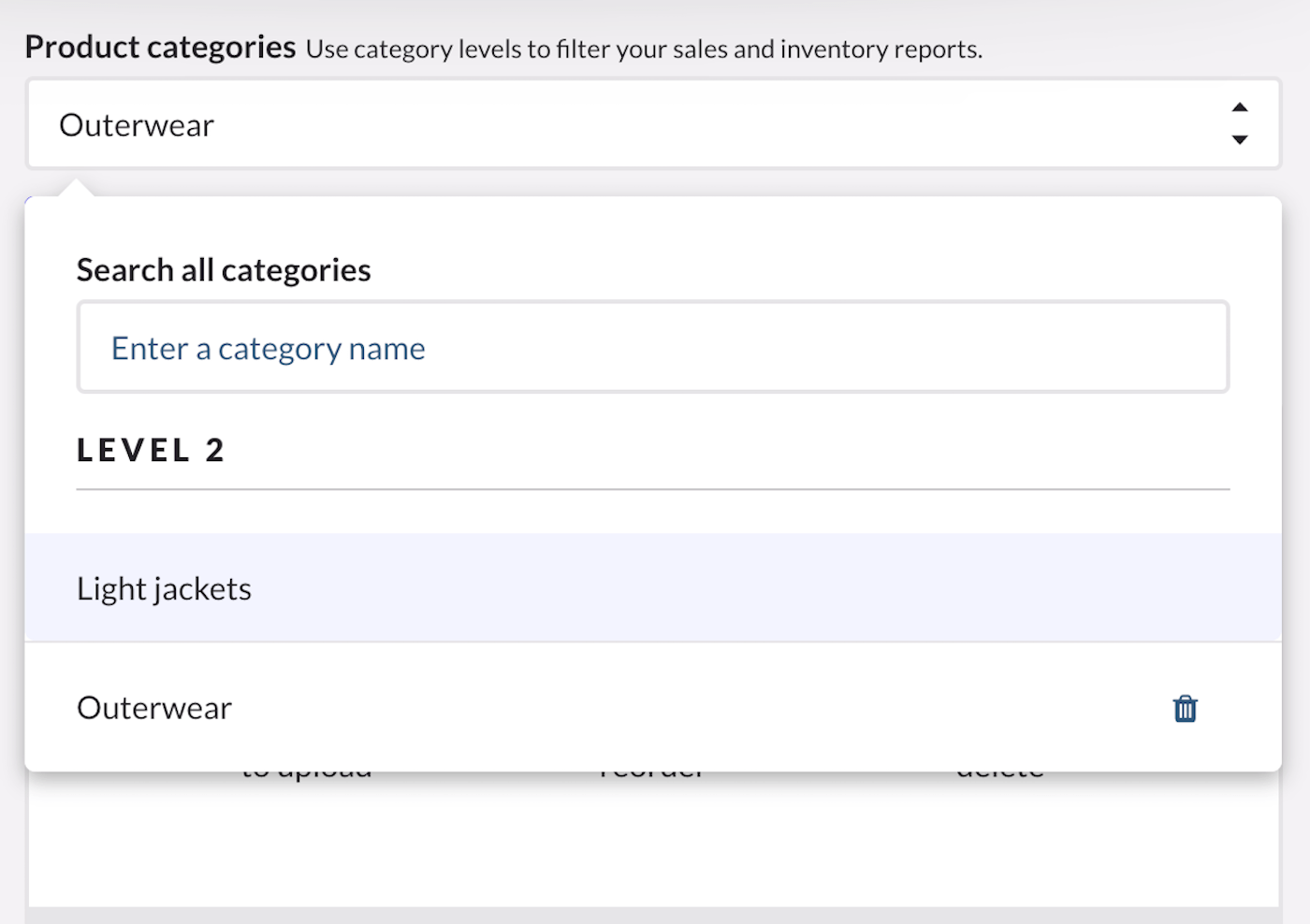 Gedeelte Productcategorieën