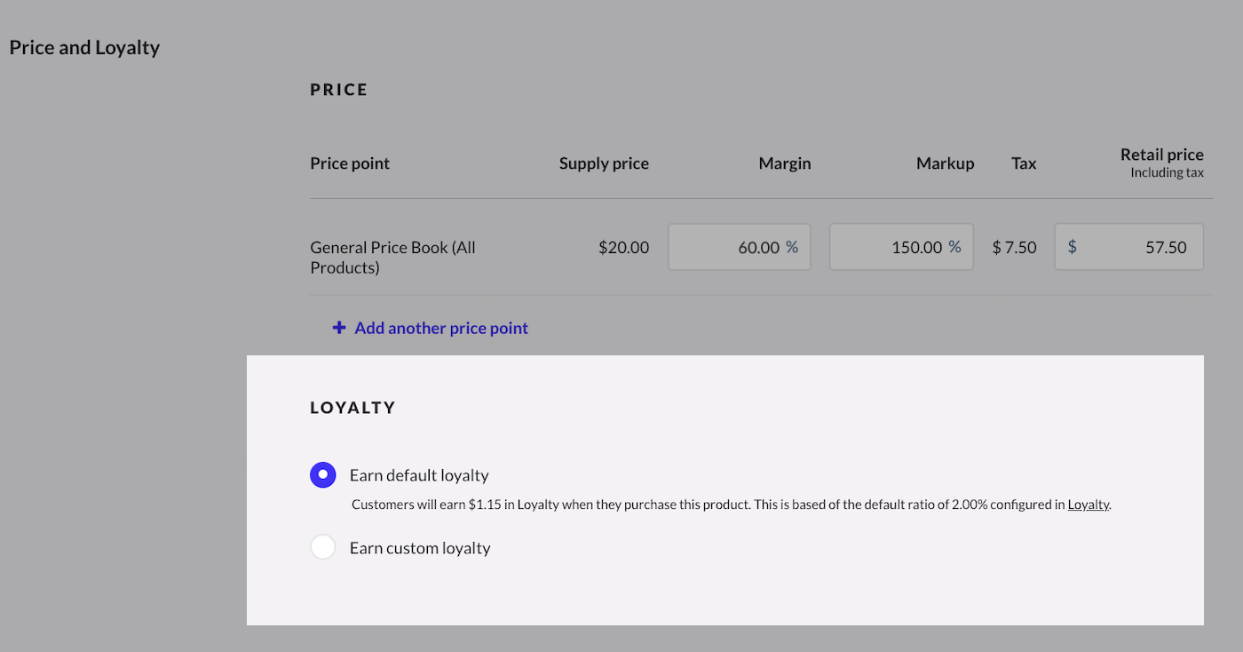 Gedeelte Prijs en Loyalty waarin Loyalty-opties zijn uitgelicht.