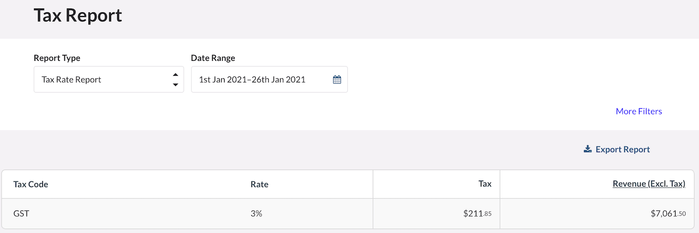 Tax Report page.