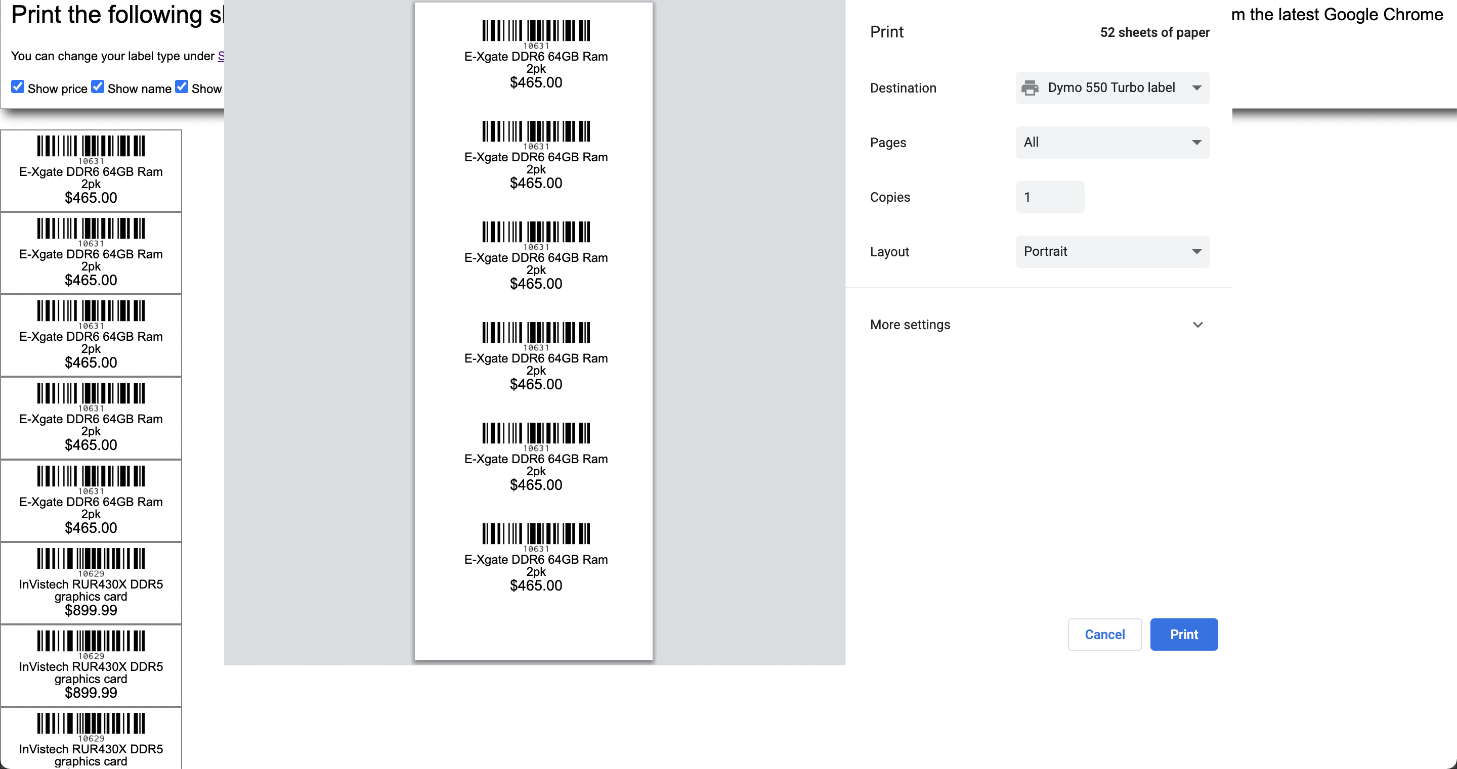 Purchase Order print preview
