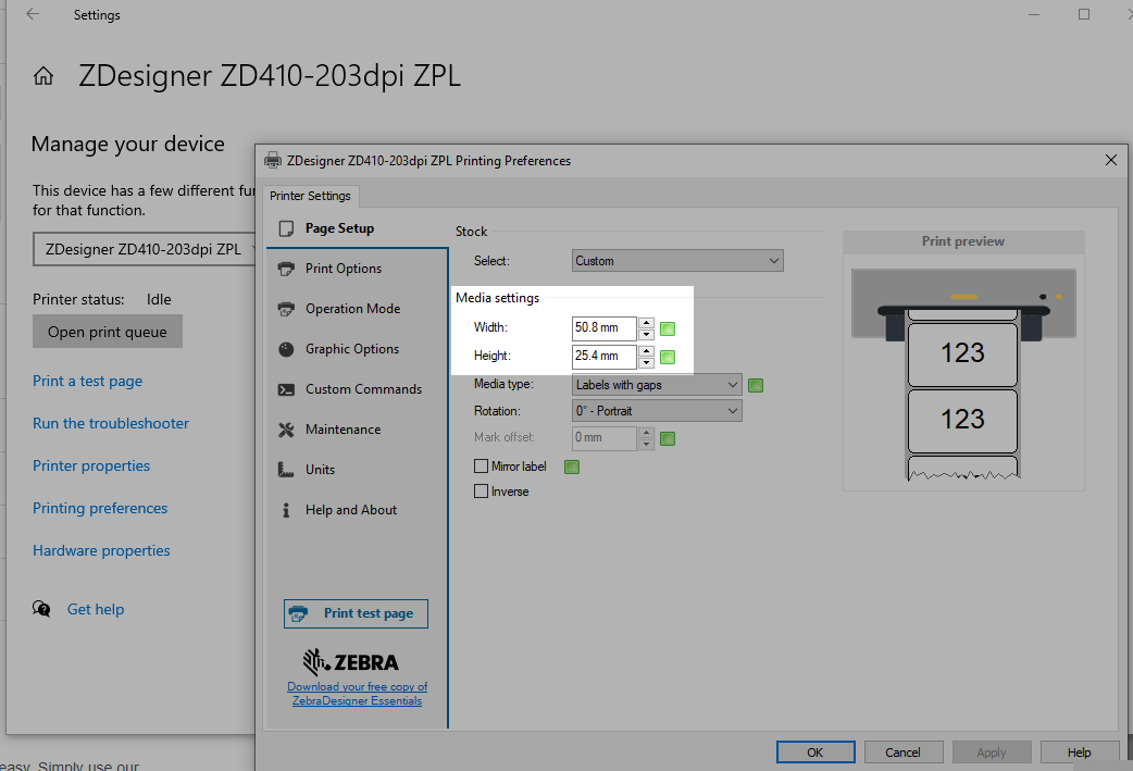 manage dimensions in page setup