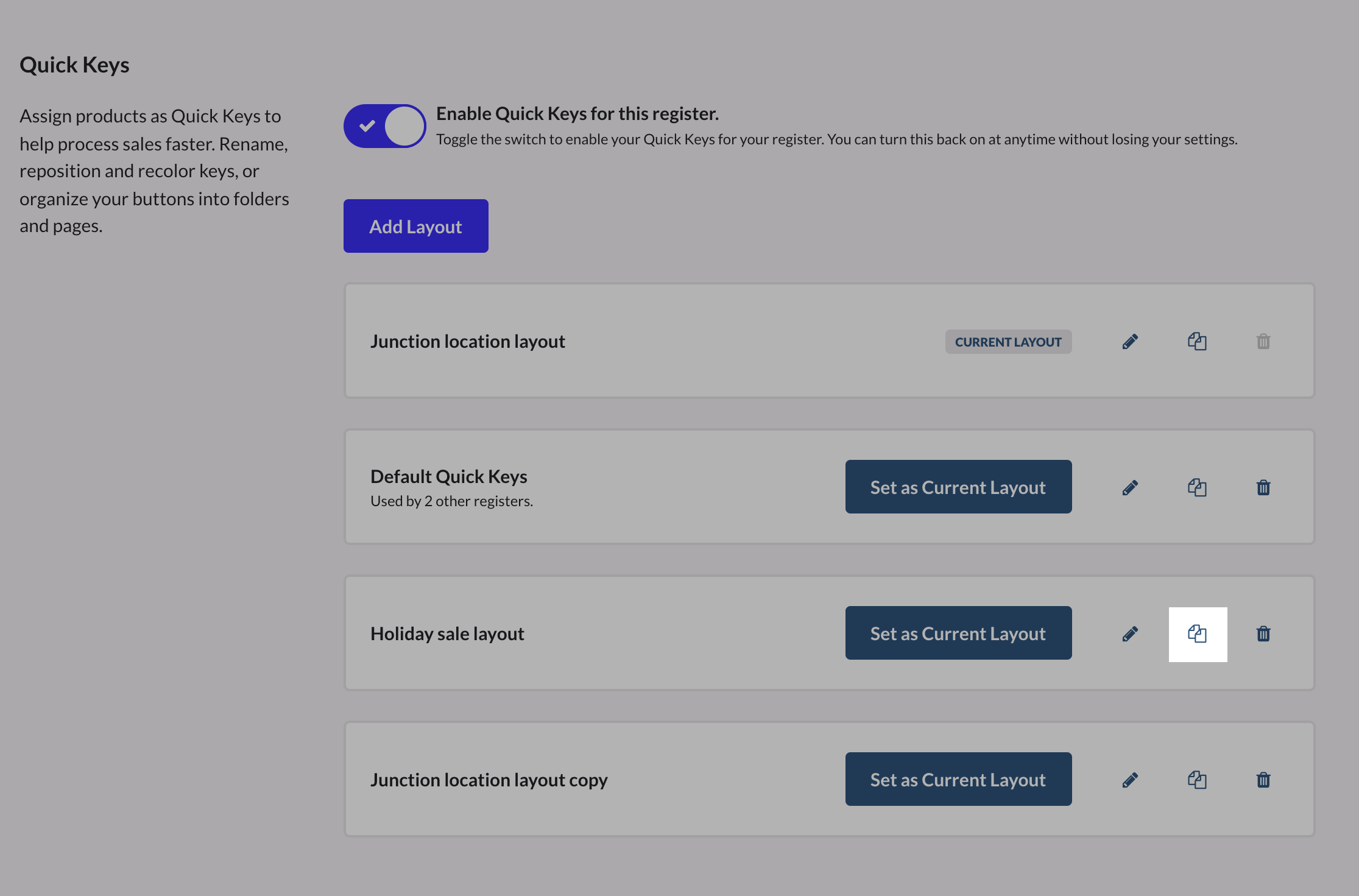 Duplicate layout icon highlighted.