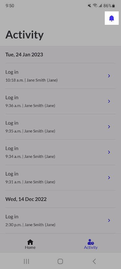 Reporter app Activity tab. Settings cog highlighted.