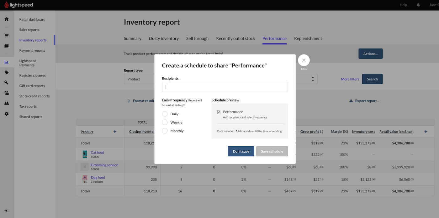 Recipient field for scheduled reports