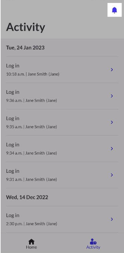 Reporter app Activity tab. Settings cog highlighted.