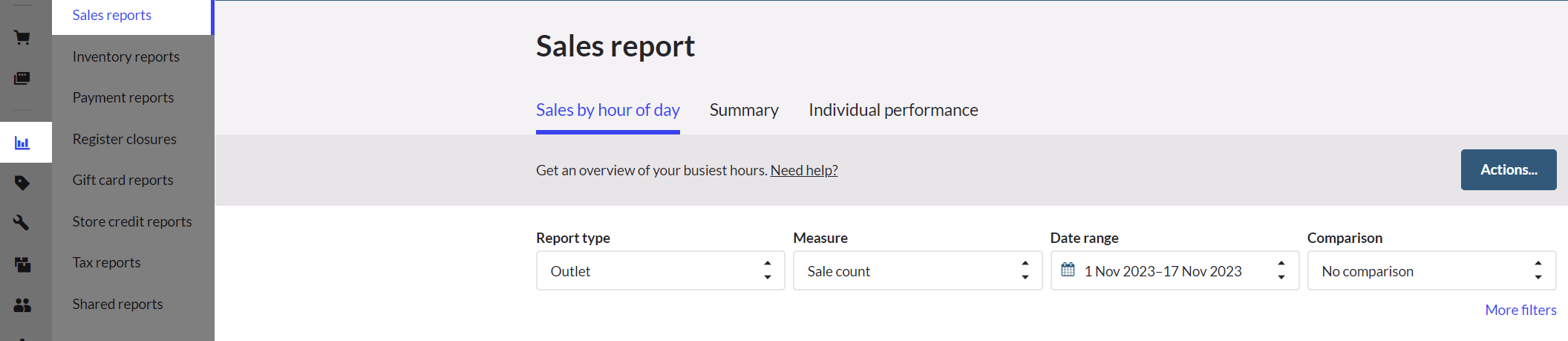 Sales by Hour of Day Report Screenshot