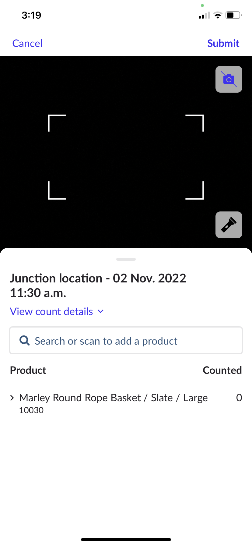 Rear camera open to scan a barcode.