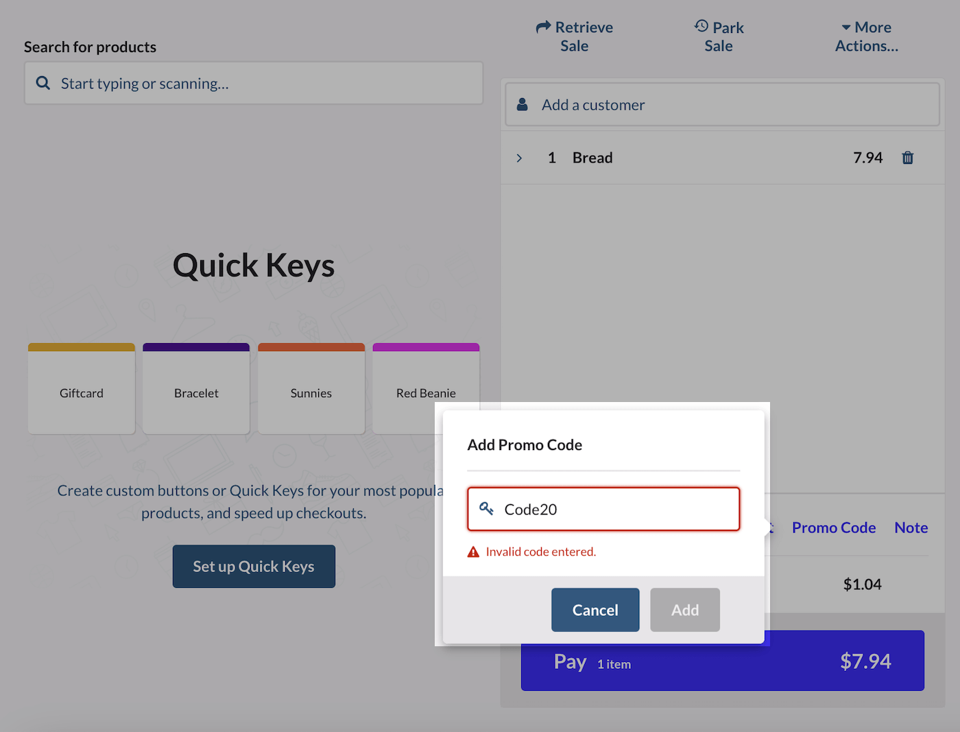 Invalid promo code