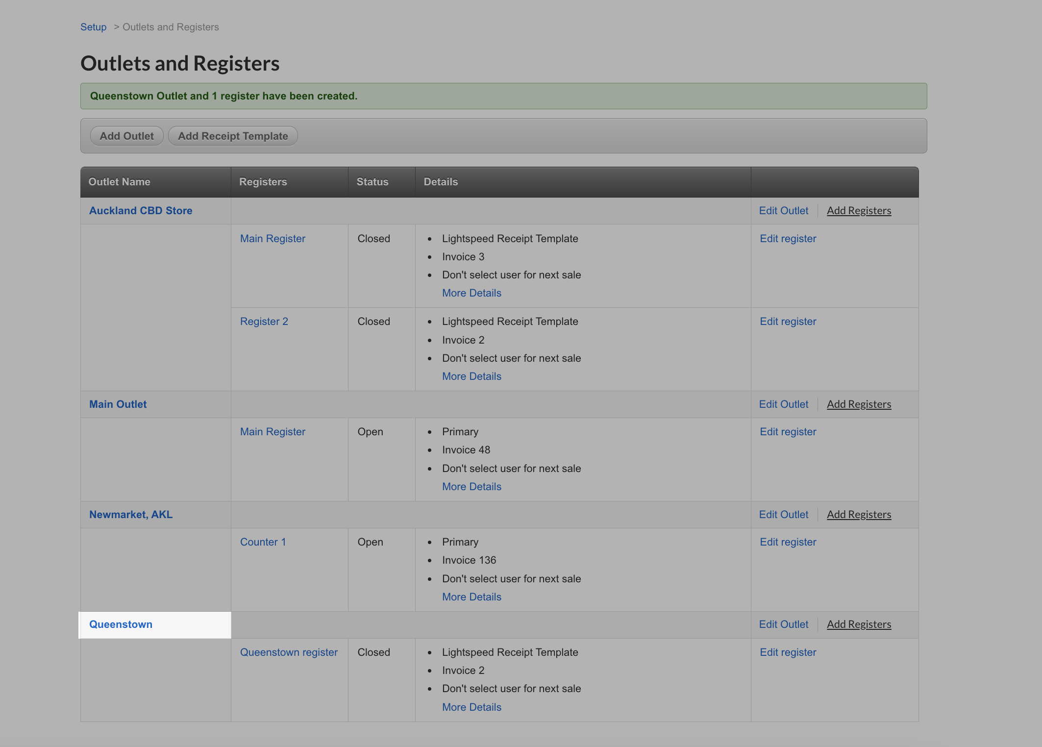 Outlets and registers in Queenstown