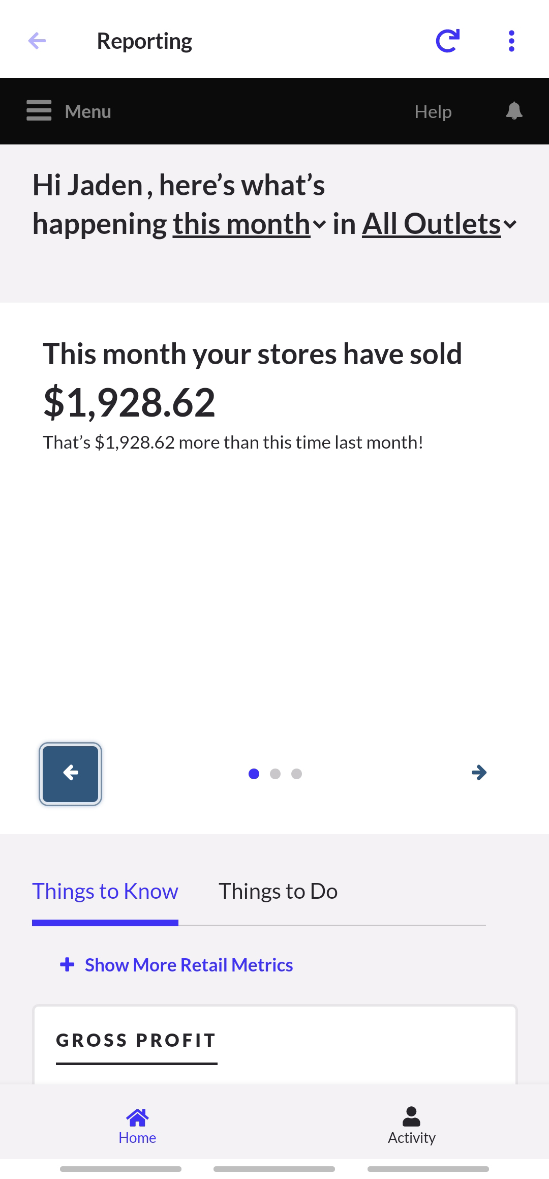 Reporter home dashboard
