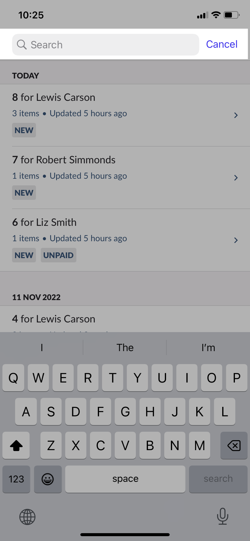 Fulfillments page with search bar highlighted.