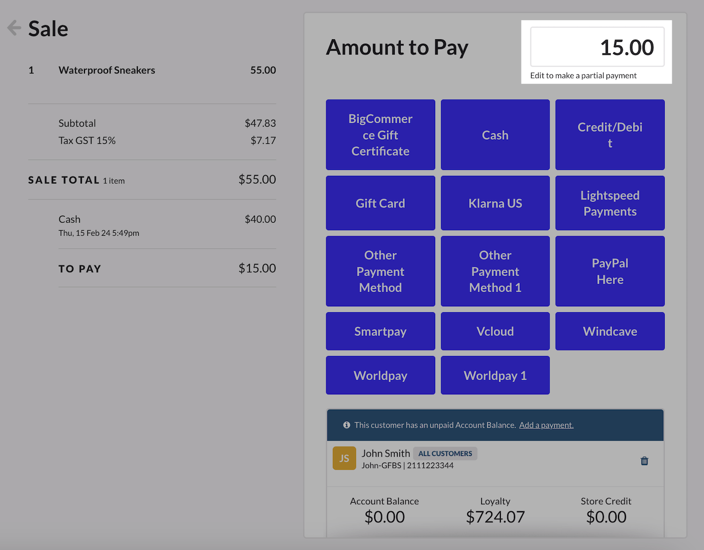 Second mode of payment