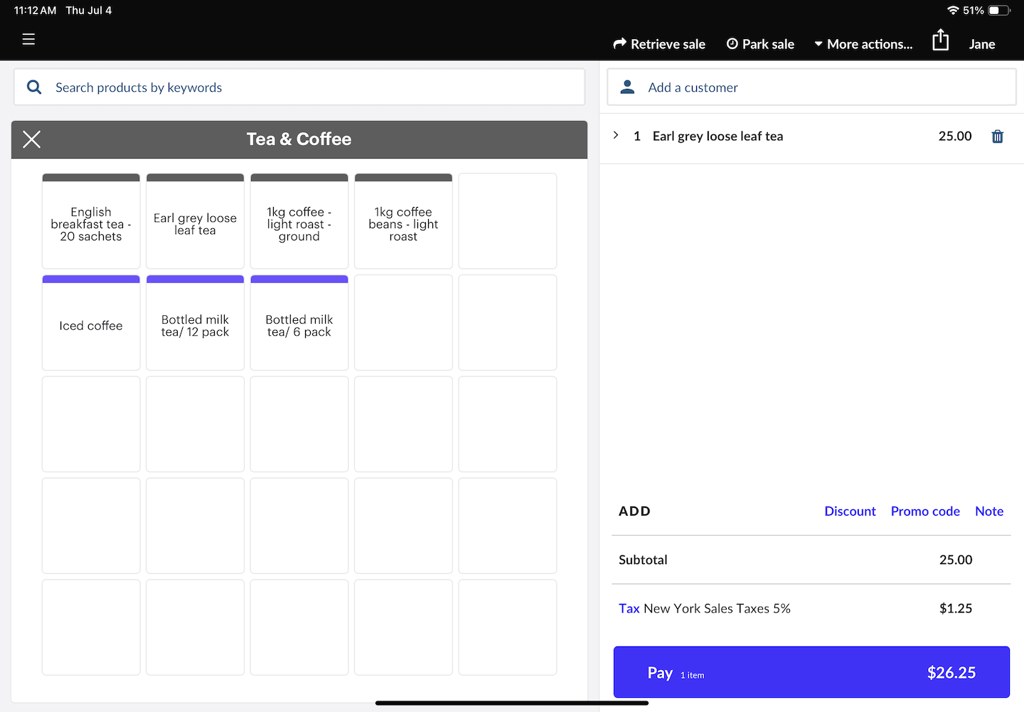 Sell screen in Retail POS app.