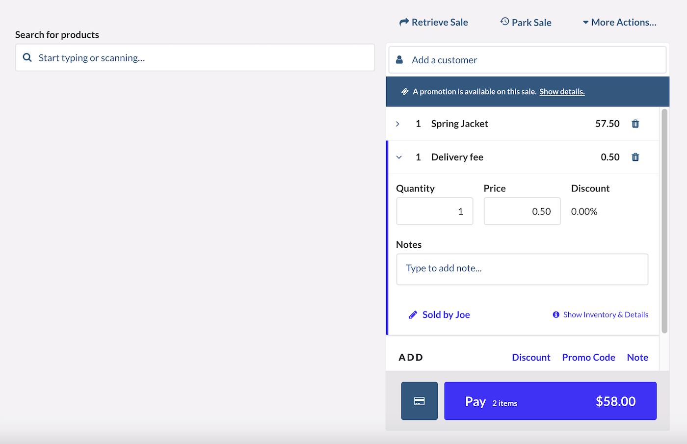 Variable fees sale page.