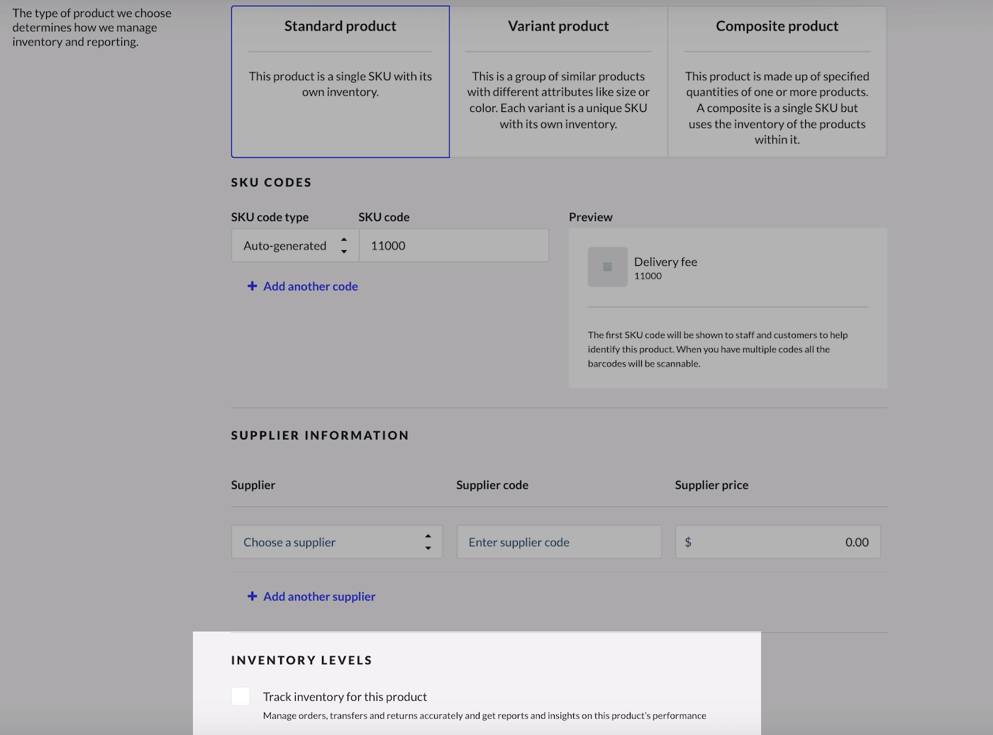 Unchecked track inventory levels option.