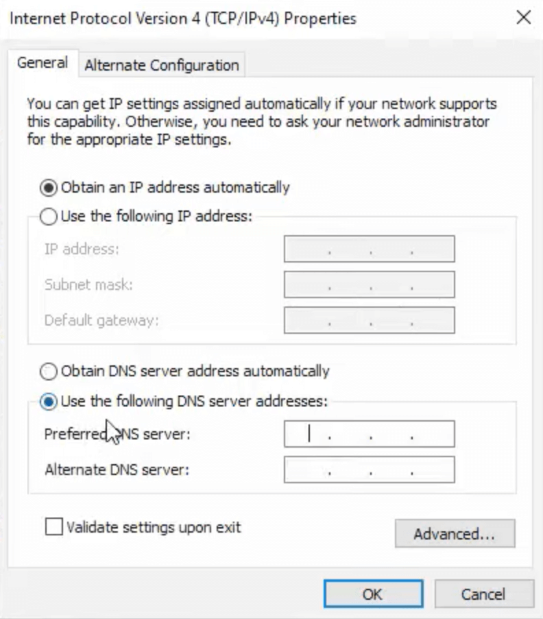 Replace IP addresses in Internet protocol version 4 properties