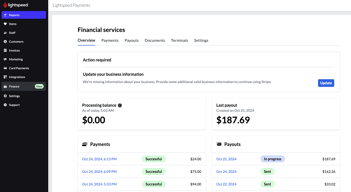 Retail Financial services tab