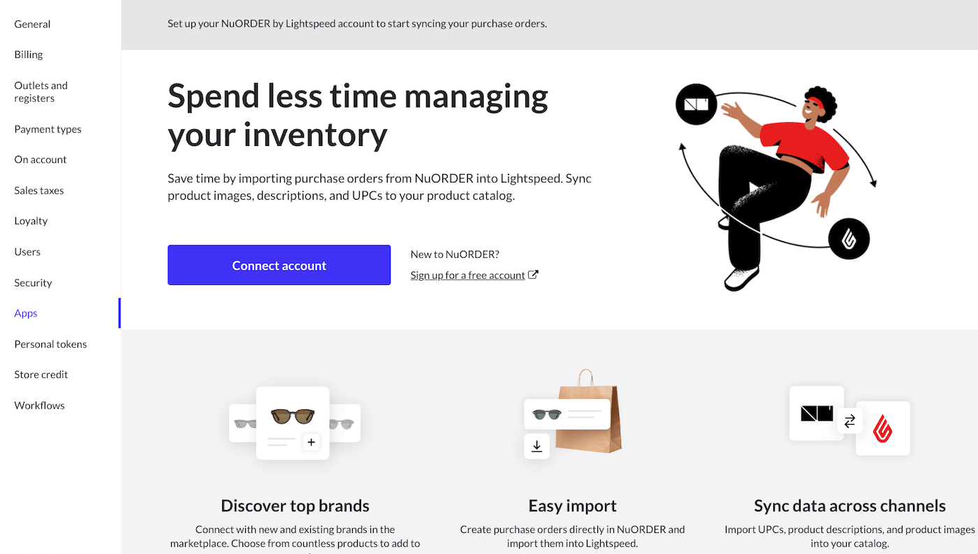 The connect page for NuOrder prompting you to connect your account.