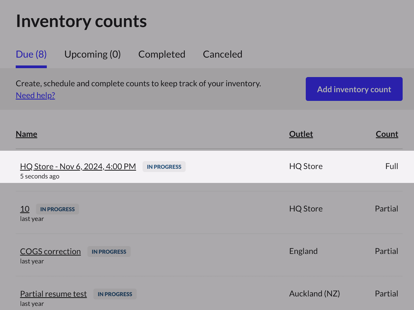 A selected count in the due list.