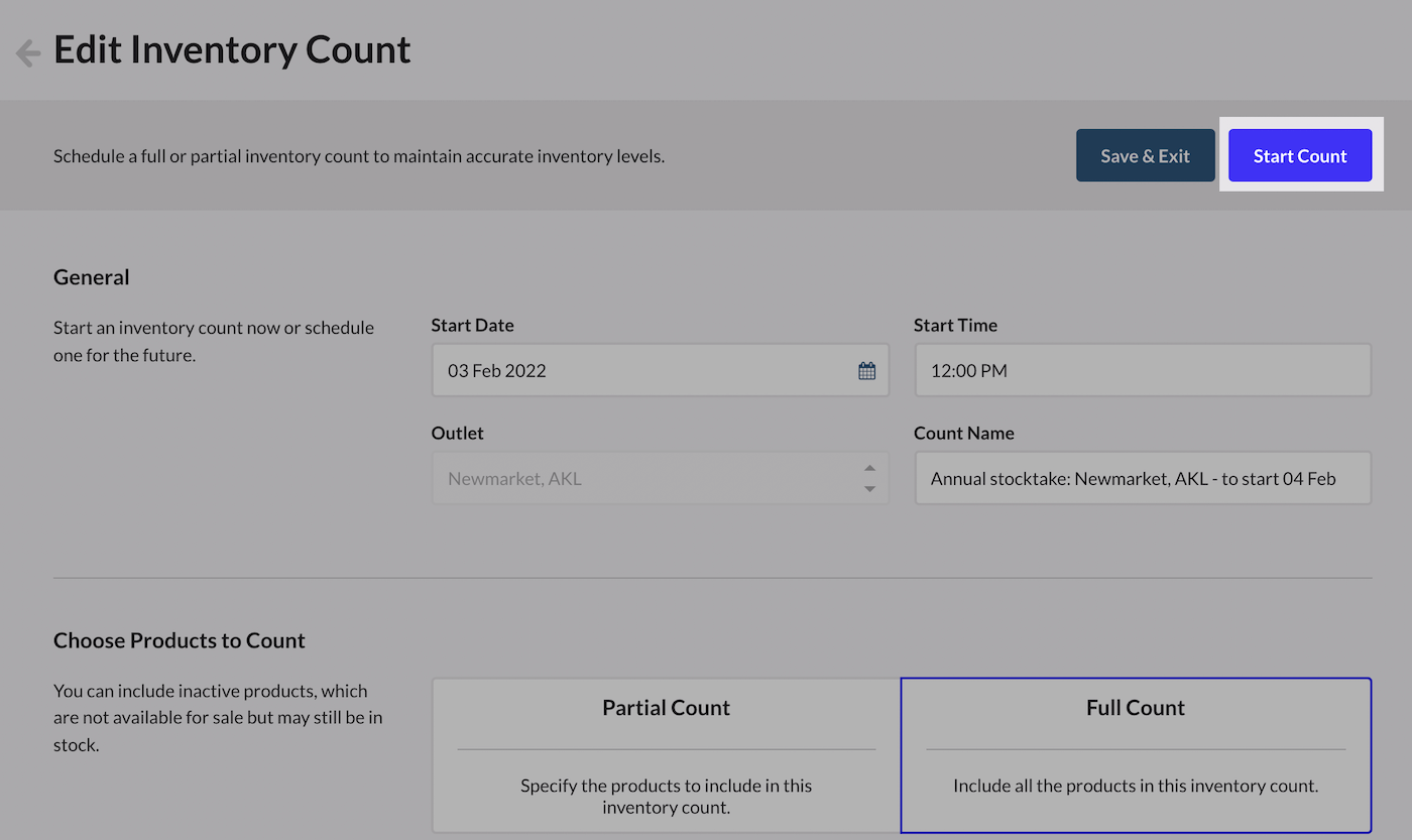 Start count button.