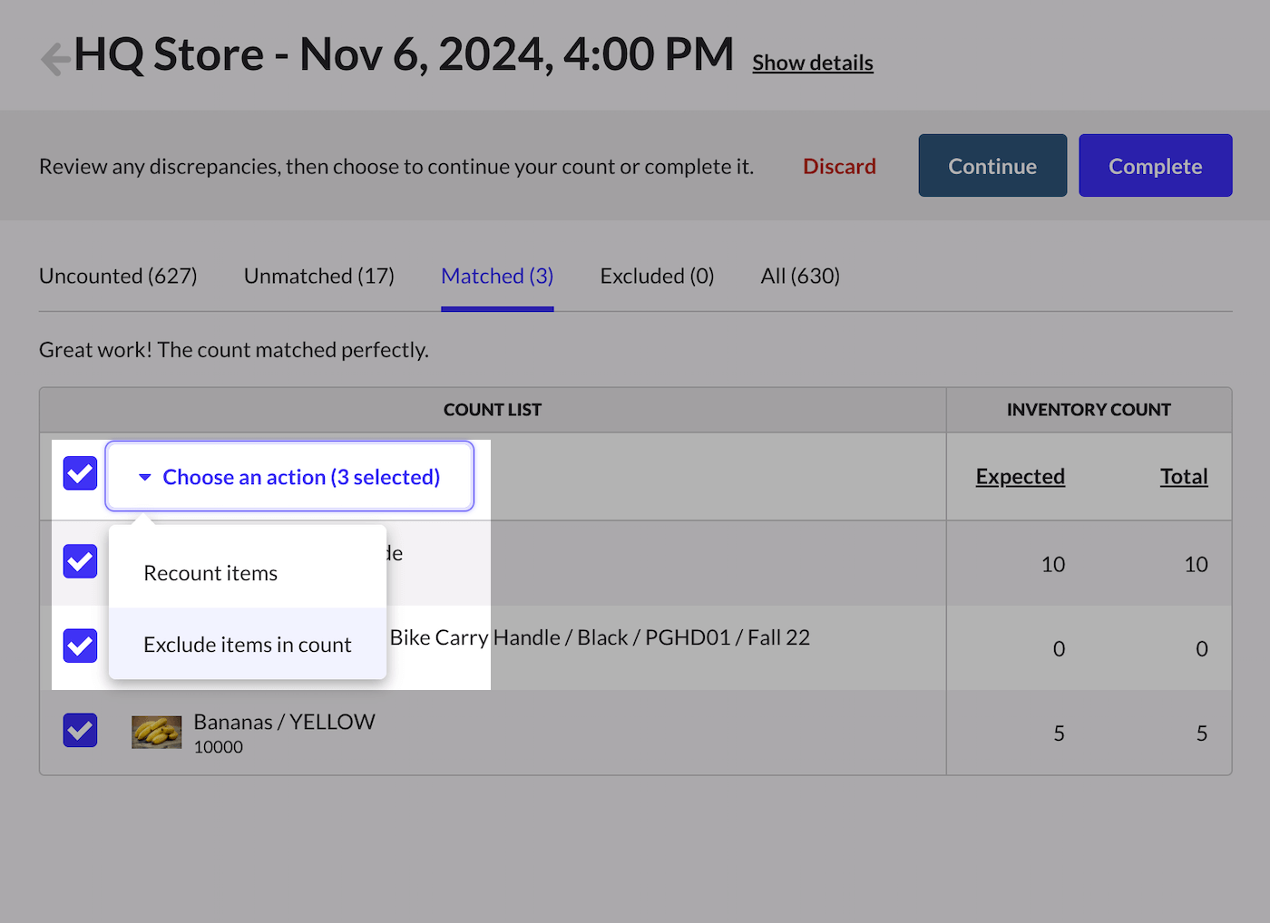 Count list dropdown menu and exclude items from the count option.