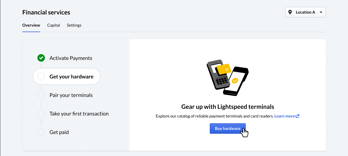 De stap Hardware kopen in de Lightspeed Payment-onboardinggids