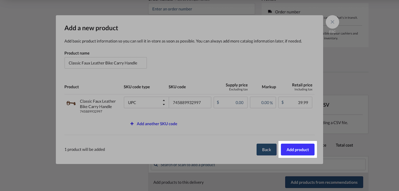 Adjusting the details of the product added from the B2B catalog