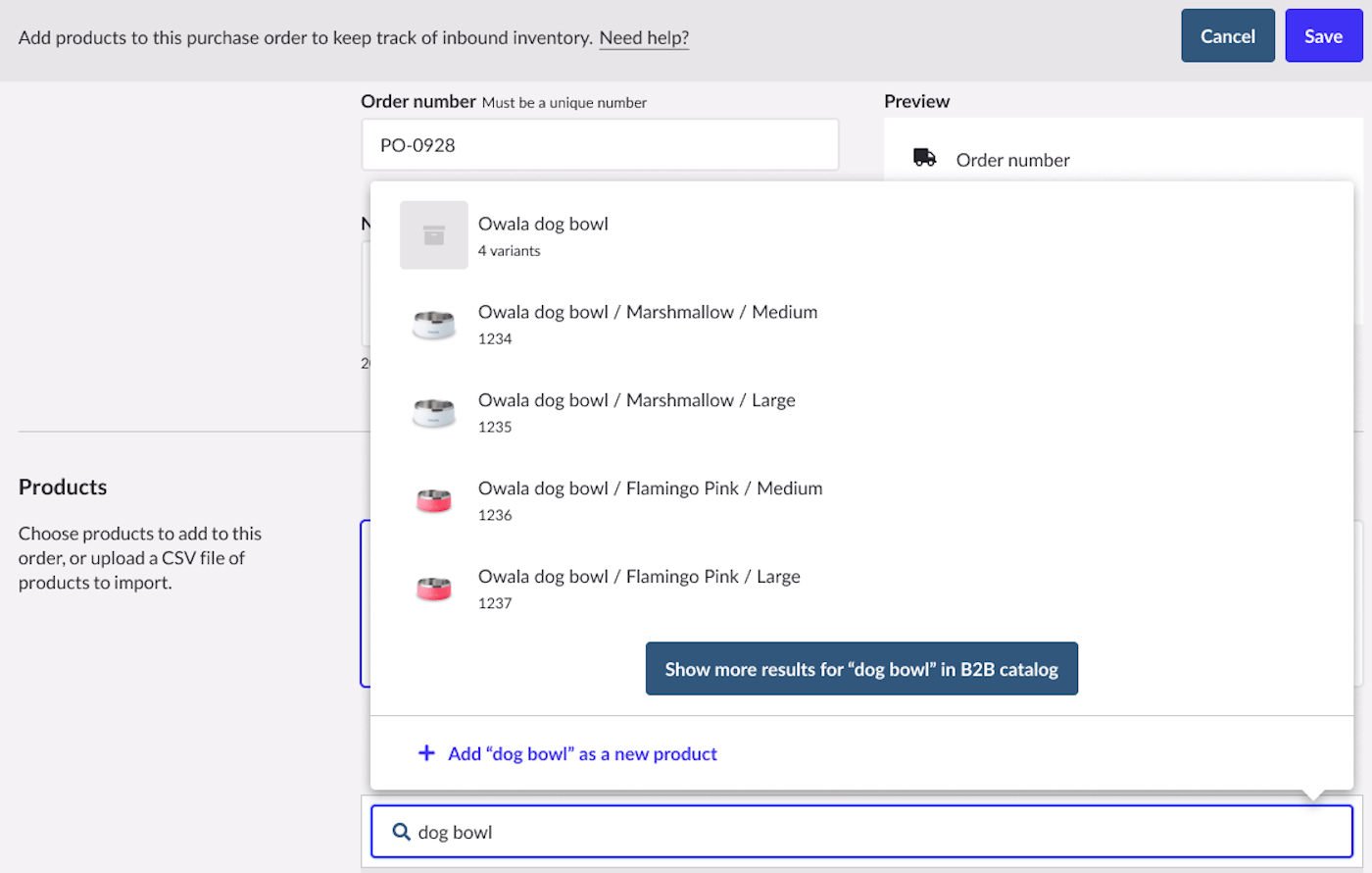 Searching for a product through the B2B catalog