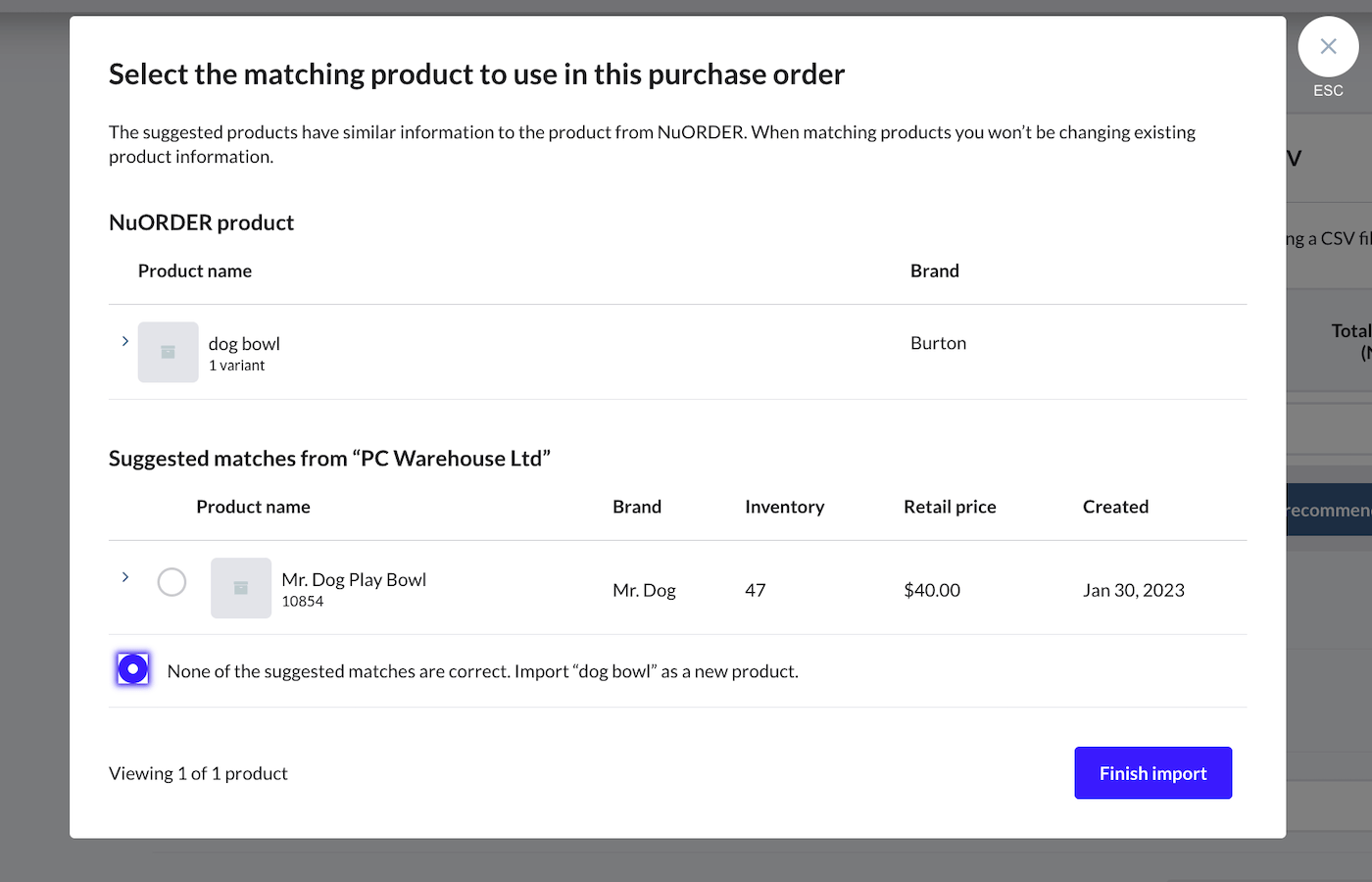 Matching the selected product from B2B catalog to my catalog