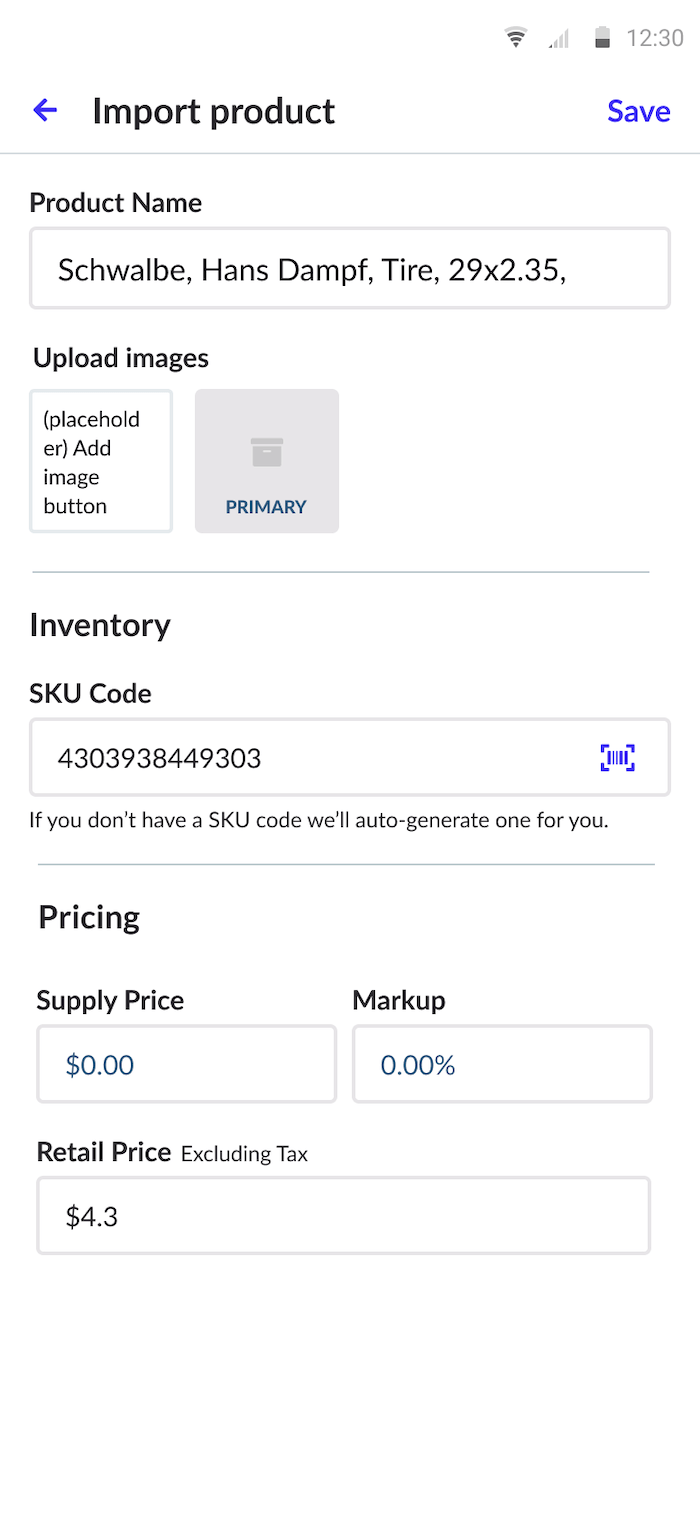 Editing imported product details