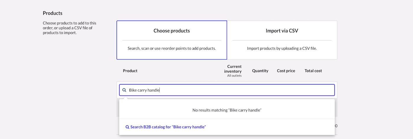 Searching for a product through the B2B catalog