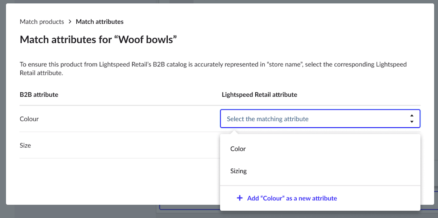 Matching variant attributes for the imported product
