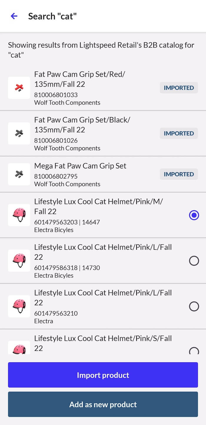 Selecting which product to import