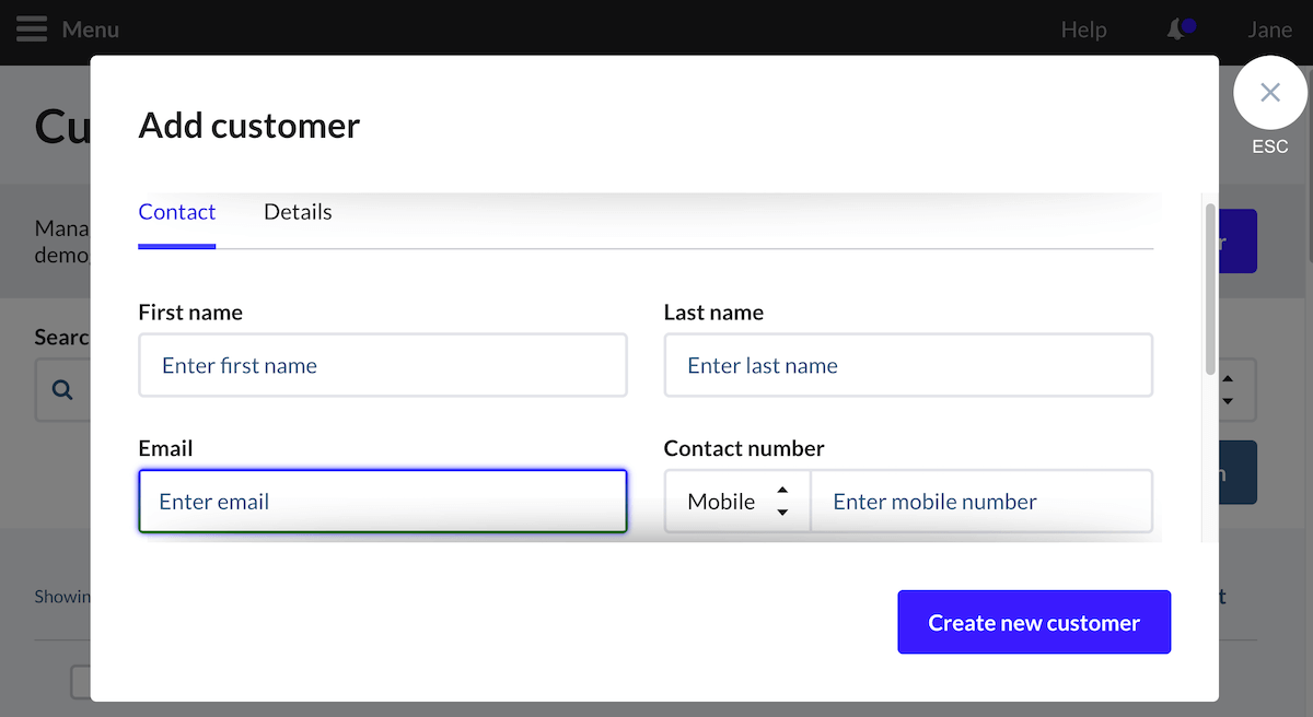 Formulaire d'informations sur le nouveau client.