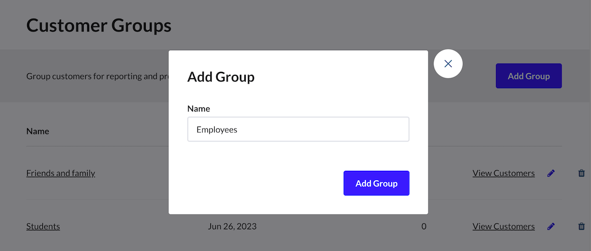Ajout d'un groupe de clients.