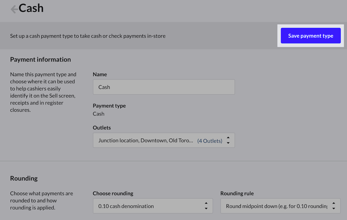 Bouton 'Enregistrer le type de paiement'.