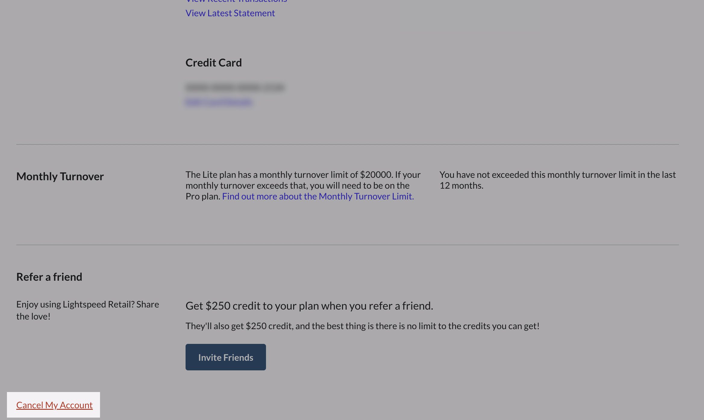 Cancel my account button.