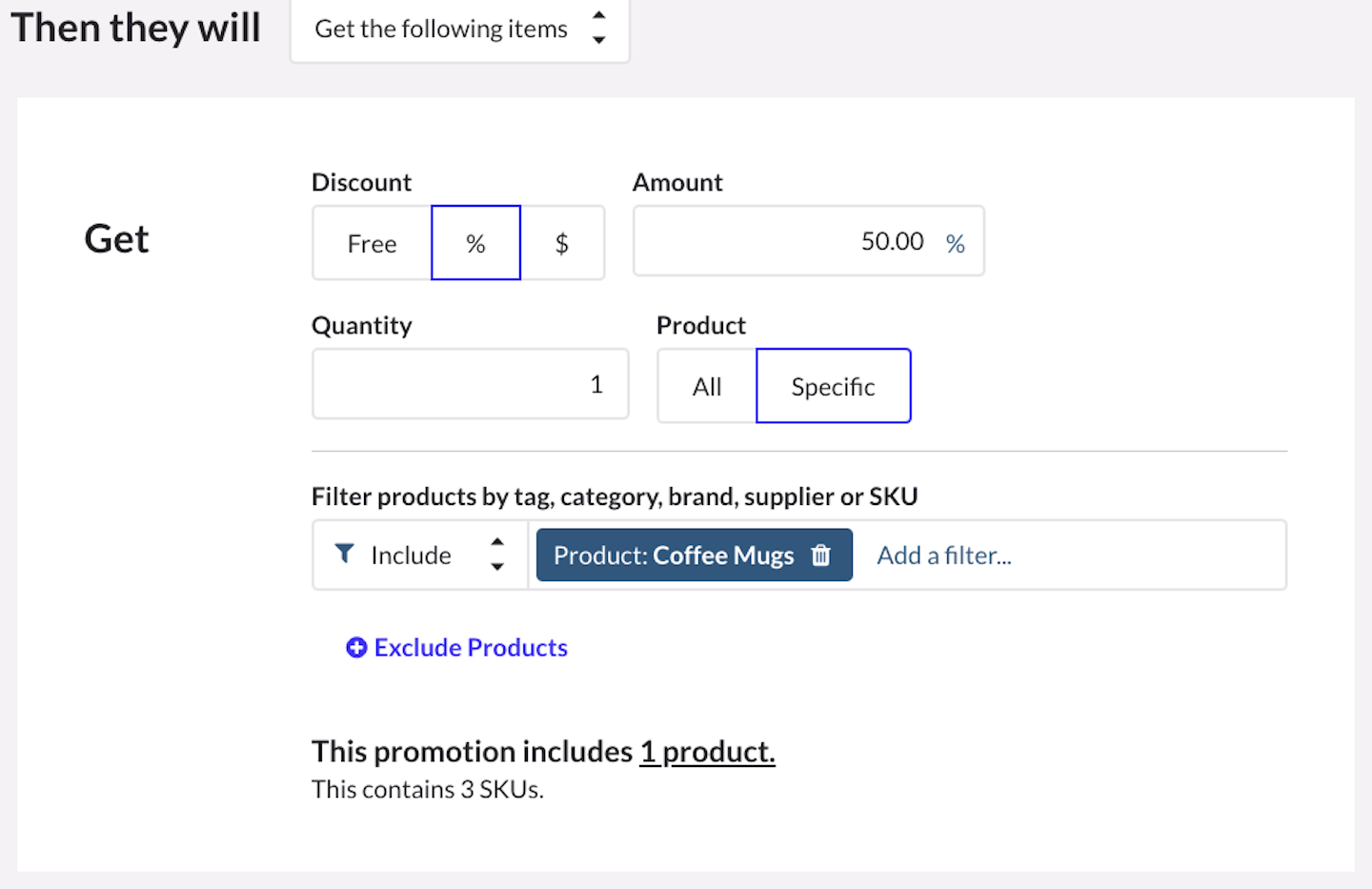 Reward section with Get the following items selected.