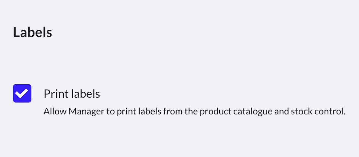 Het gedeelte Labels waarin de optie Labels printen is geselecteerd.