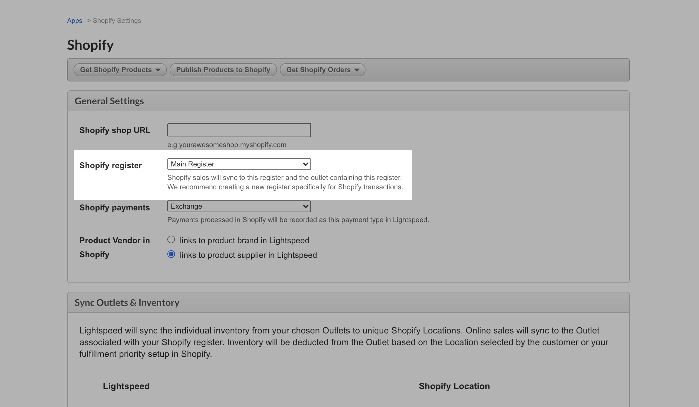 De instelling voor de Shopify-kassa.