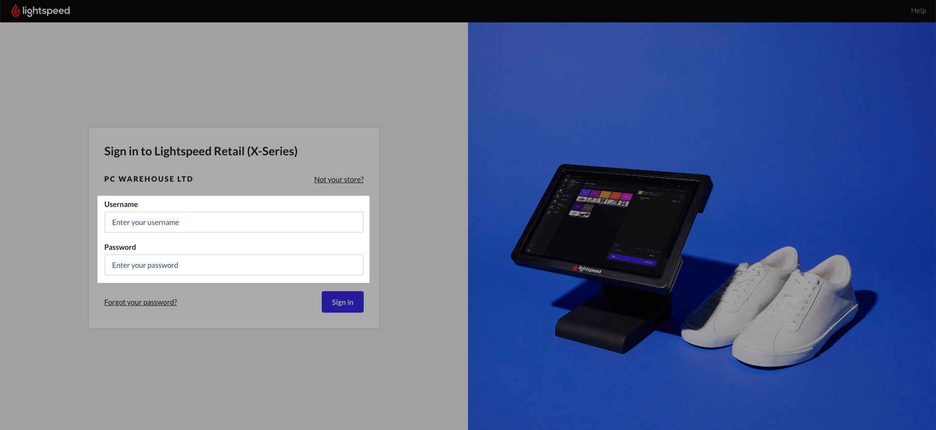 Log in username and password