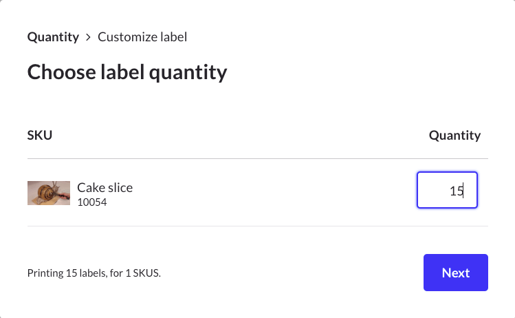 Fenêtre intitulée Choisissez une quantité d’étiquettes.