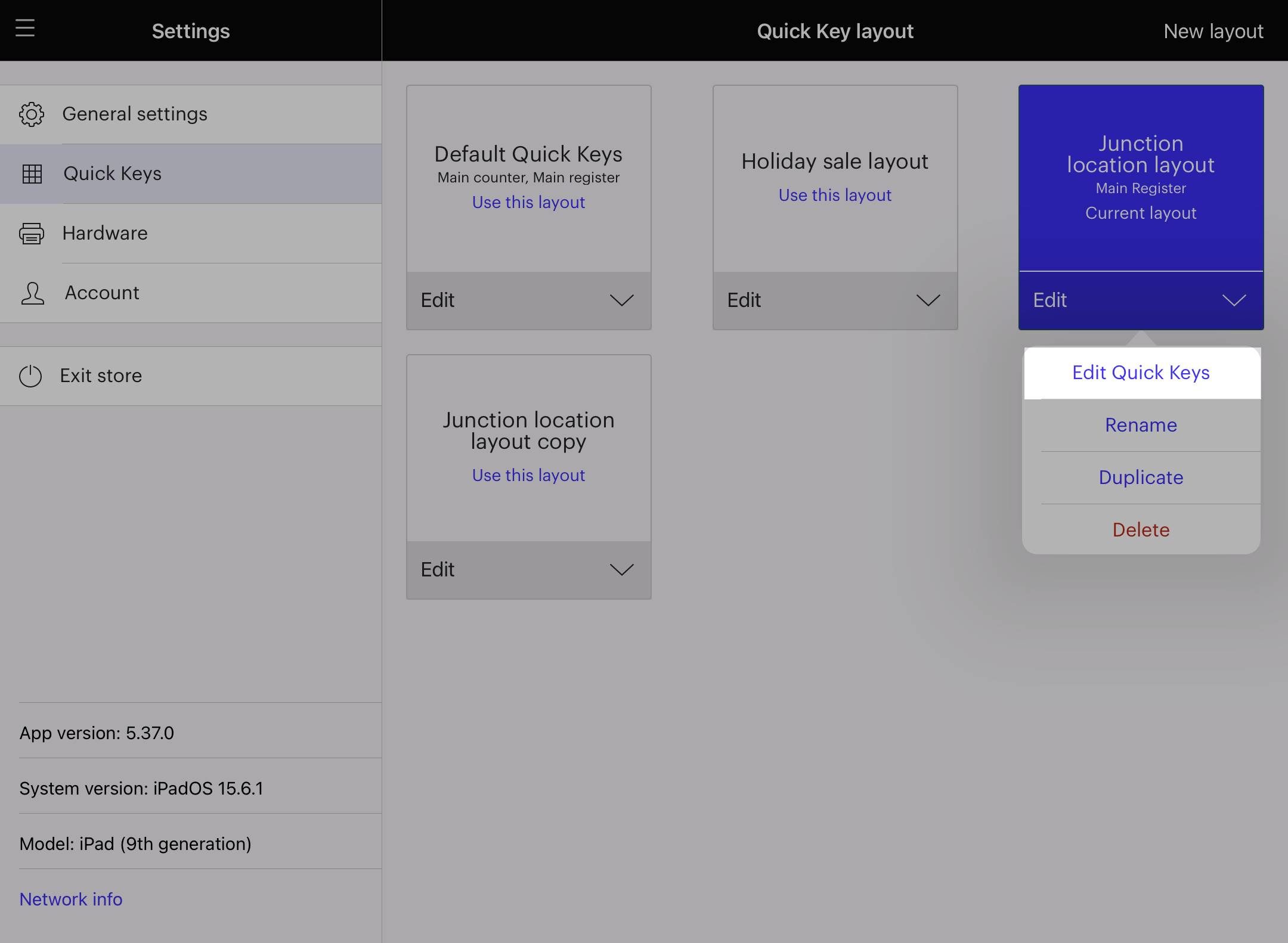 L’option de modification des touches rapides de l’agencement de l’iPad est mise en surbrillance.